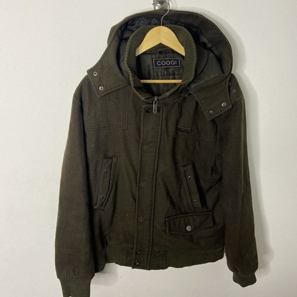 Coogi Australia Men L Olive Green Wool Insulated Bomber Coat Jacket Winter Army